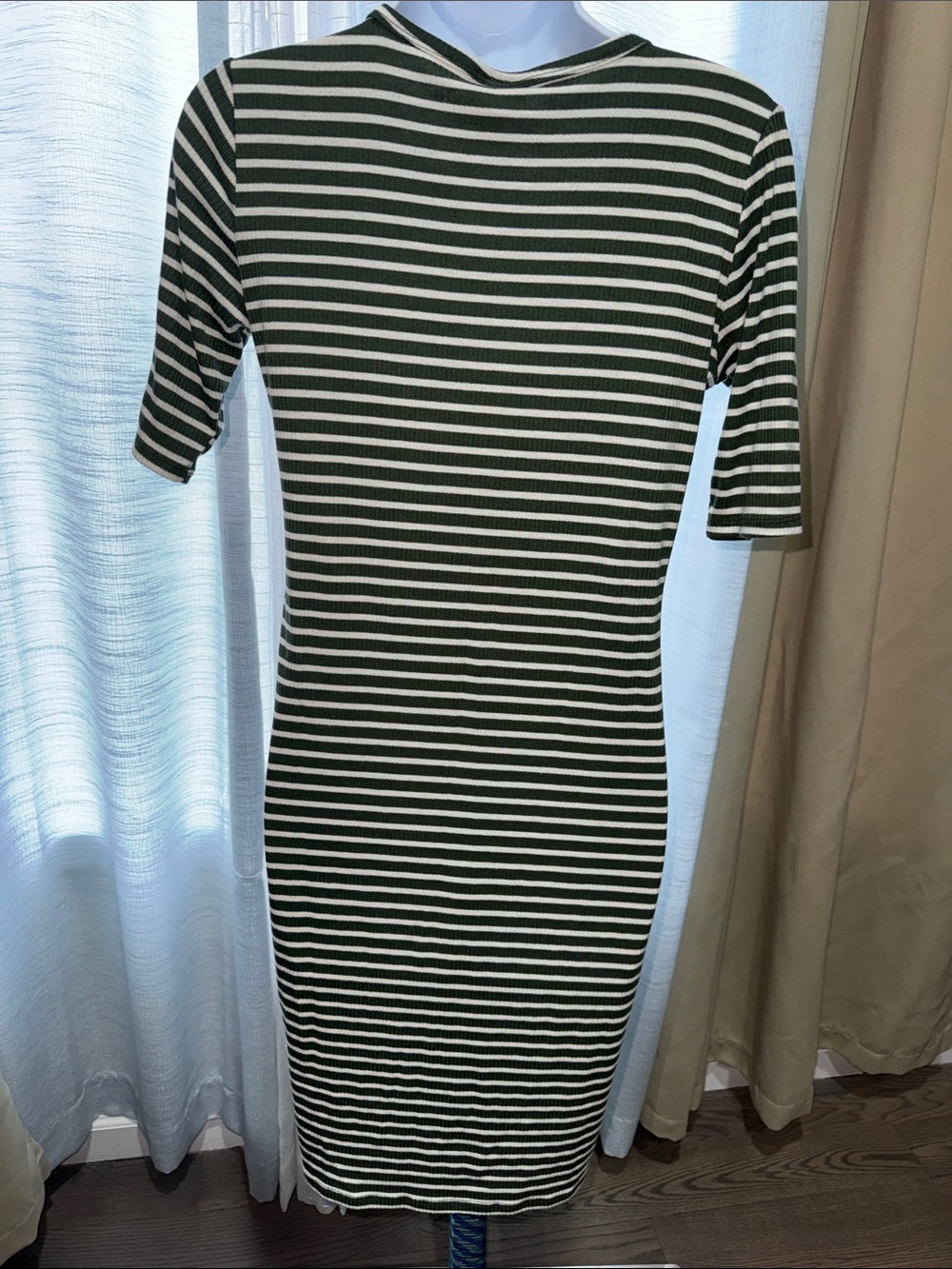 LuLaRoe- Olive Green & White Striped Midi Dress Size Small - Picture 5 of 15